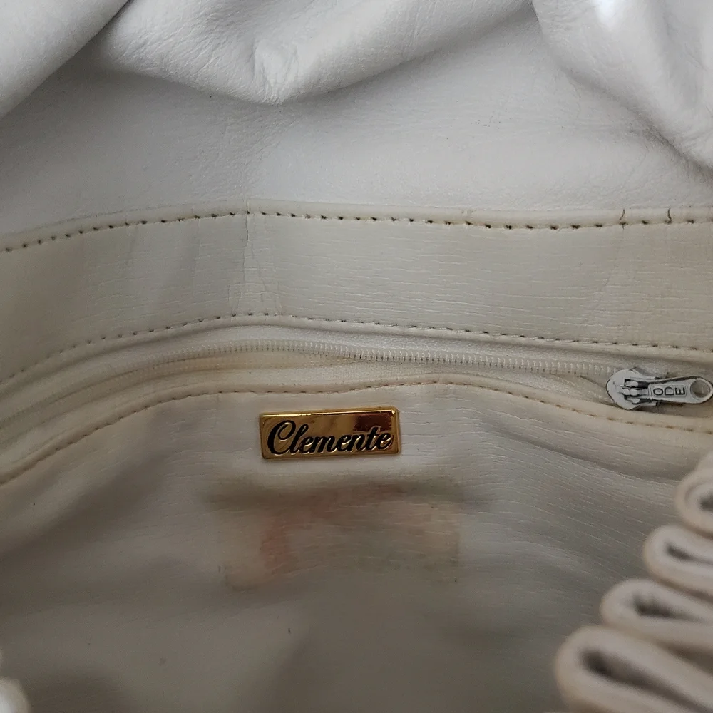 Vintage 50's Clemente leather white purse ruffle bow shoulder bag EXCELLENT COND - Picture 7 of 10